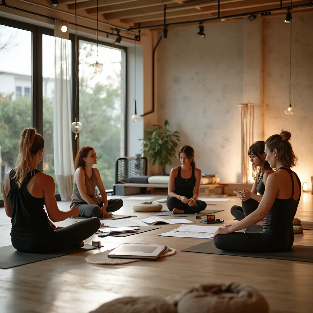 Equipo pilates reunión planeación biomórfica