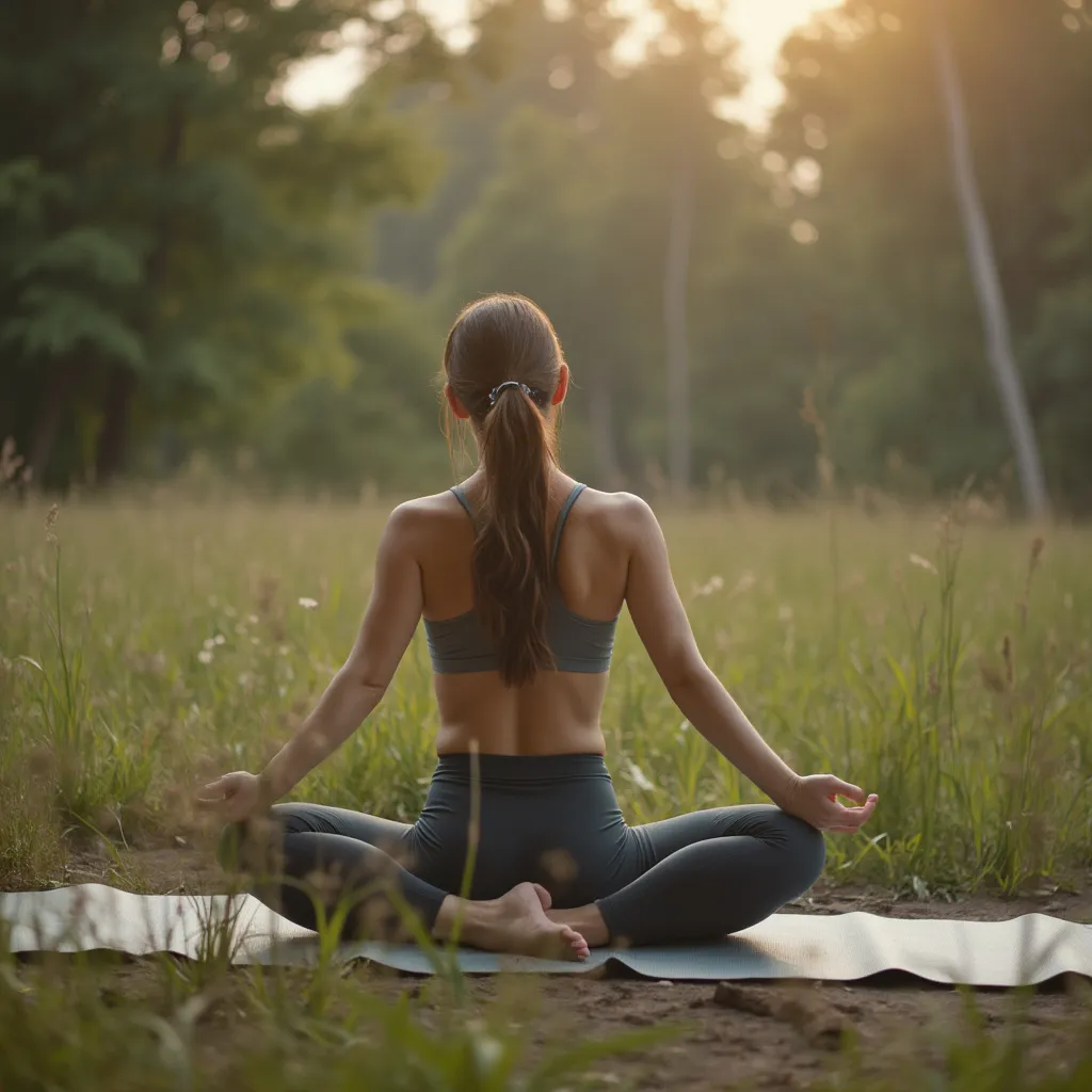 Persona meditando pilates naturaleza